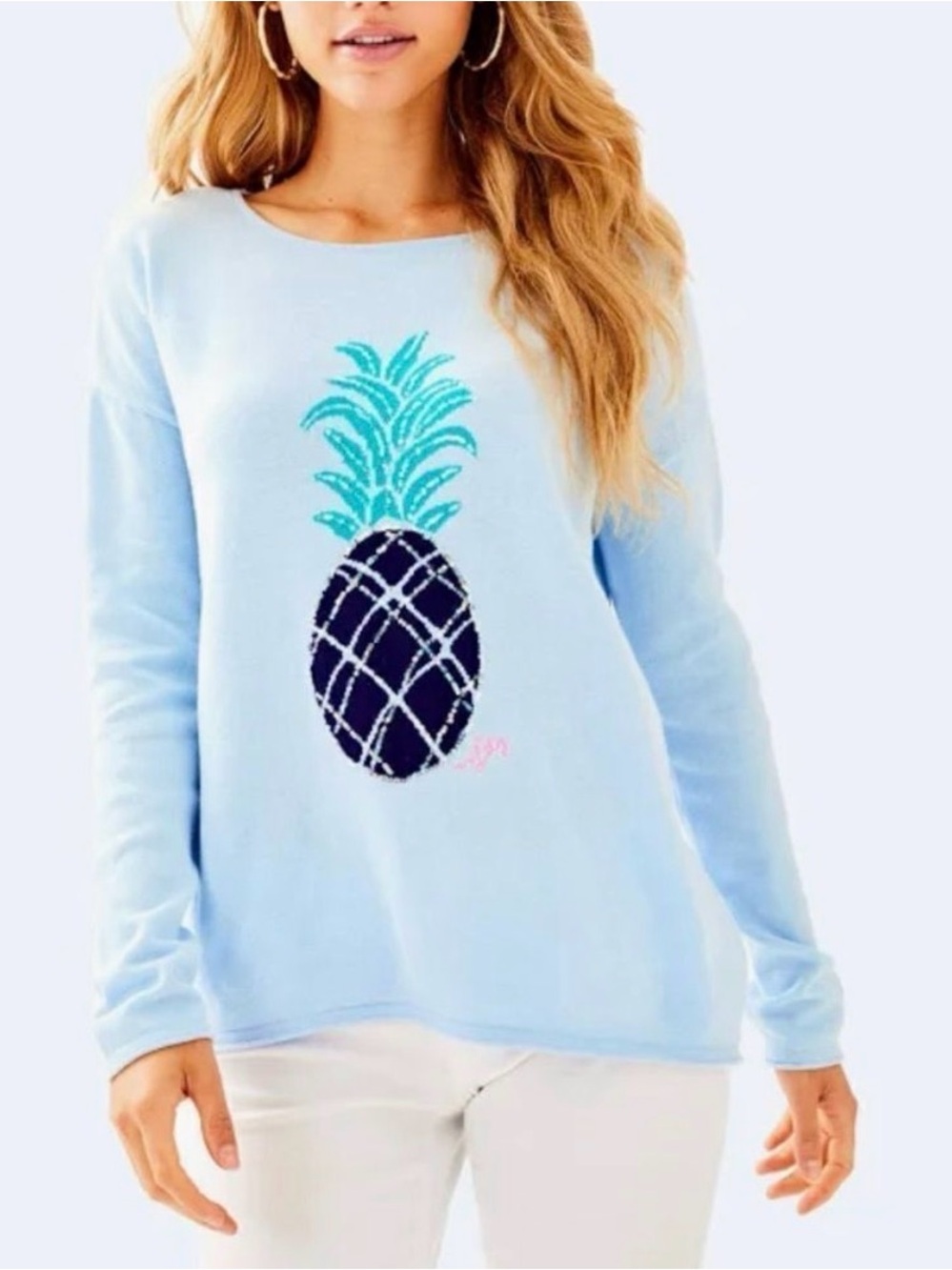 Lilly Pulitzer Light Blue Pineapple Sequin Sweater